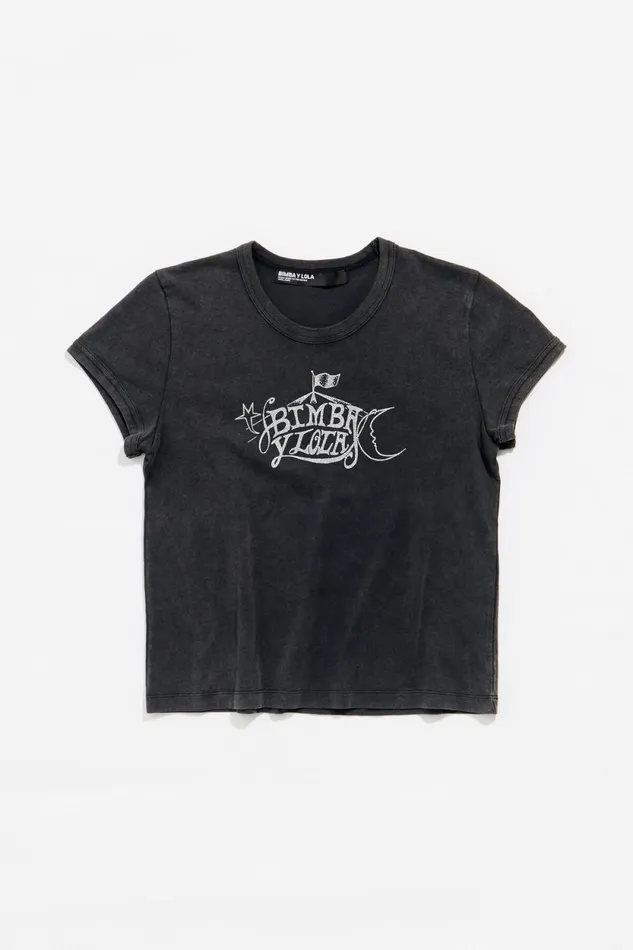 Black Cotton Logo Tshirt Washed Black Women Bimba Y Lola TShirts Black Cotton Logo Tshirt Washed Black Women Bimba Y Lola TShirts