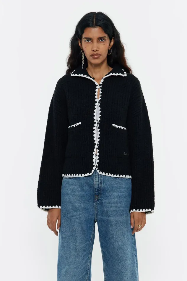 Black Cotton Topstitched Cardigan Black Women Bimba Y Lola Knitwear