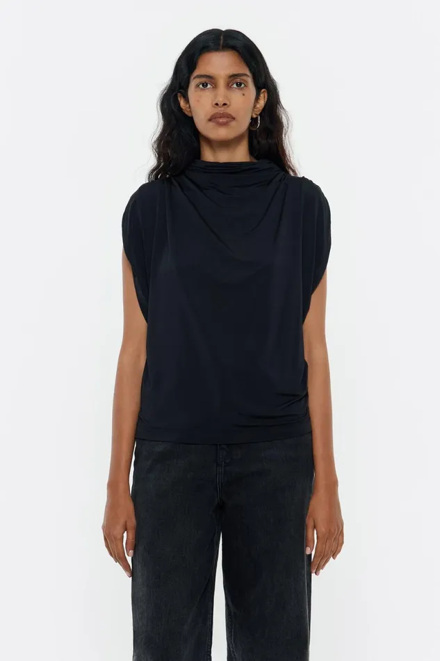 Black Ruched Shoulder Tshirt Black Women Bimba Y Lola TShirts