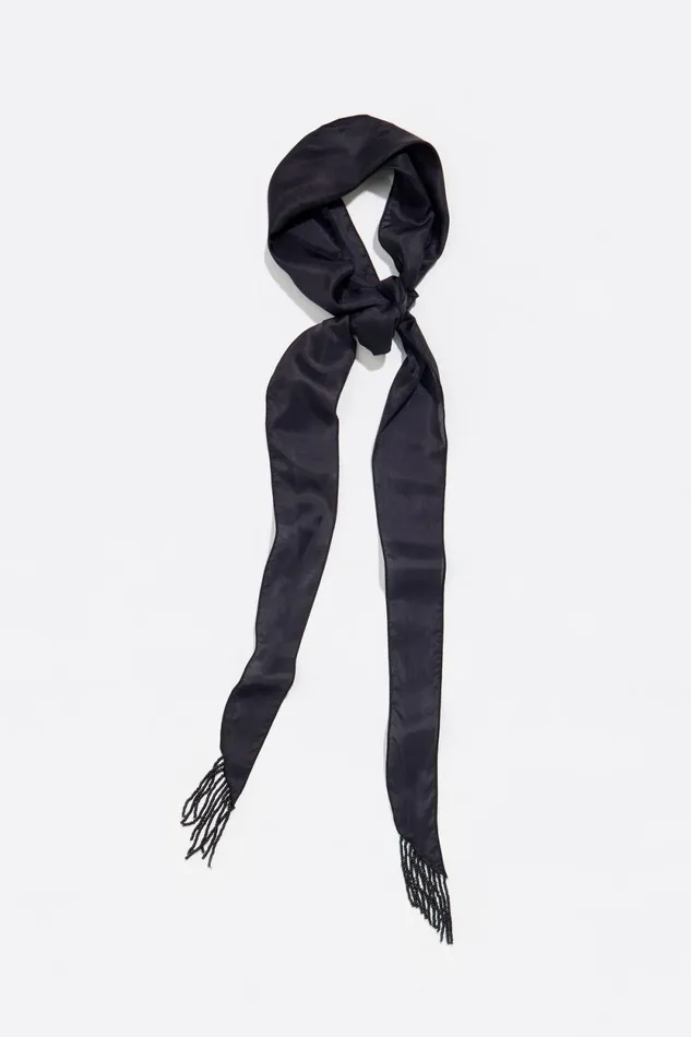 Black Silk Fringed Bandana Black Women Bimba Y Lola Scarves
