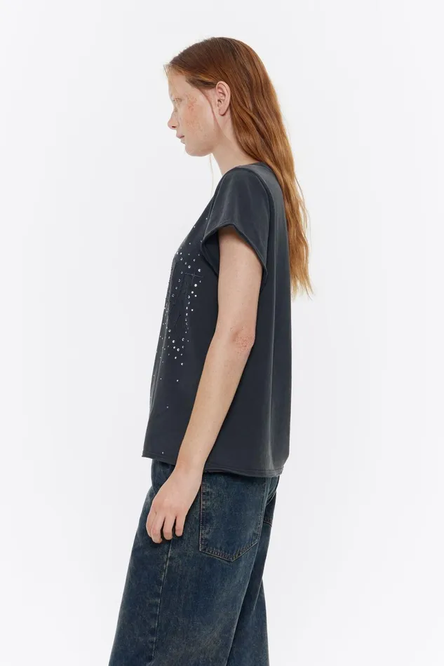 Black Stones Logo Tshirt Washed Black Women Bimba Y Lola TShirts Black Stones Logo Tshirt Washed Black Women Bimba Y Lola TShirts