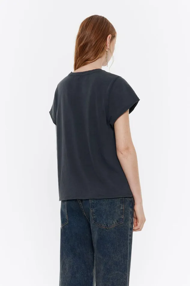 Black Stones Logo Tshirt Washed Black Women Bimba Y Lola TShirts Black Stones Logo Tshirt Washed Black Women Bimba Y Lola TShirts