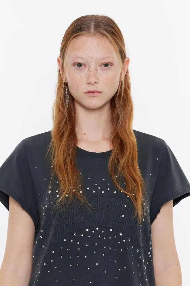 Black Stones Logo Tshirt Washed Black Women Bimba Y Lola TShirts Black Stones Logo Tshirt Washed Black Women Bimba Y Lola TShirts