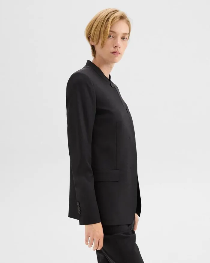 Blazers Jackets Women Theory StandCollar Blazer In Wool Gabardine Black