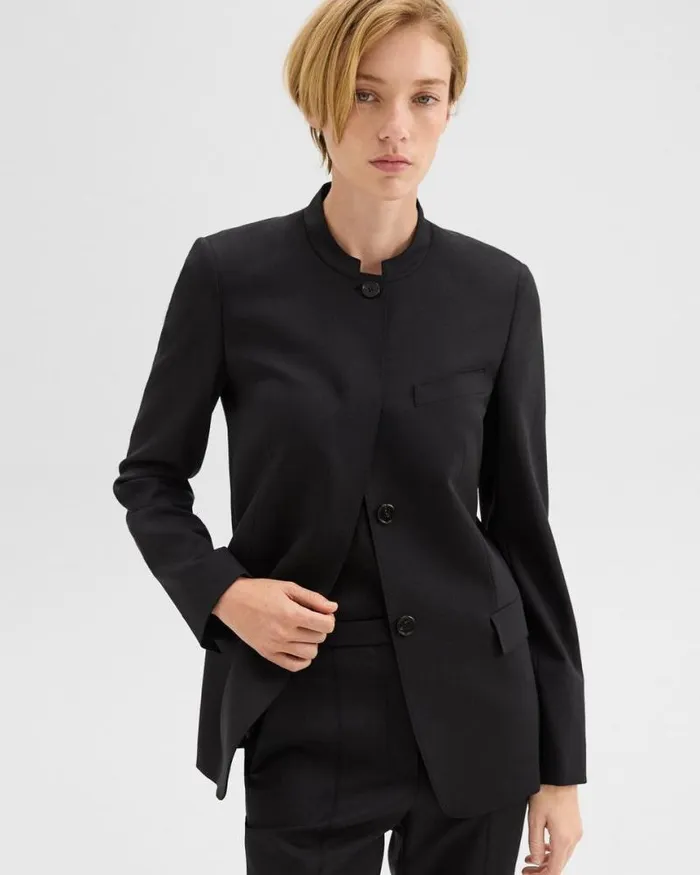 Blazers Jackets Women Theory StandCollar Blazer In Wool Gabardine Black