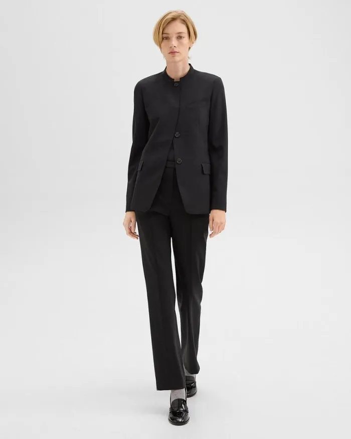 Blazers Jackets Women Theory StandCollar Blazer In Wool Gabardine Black
