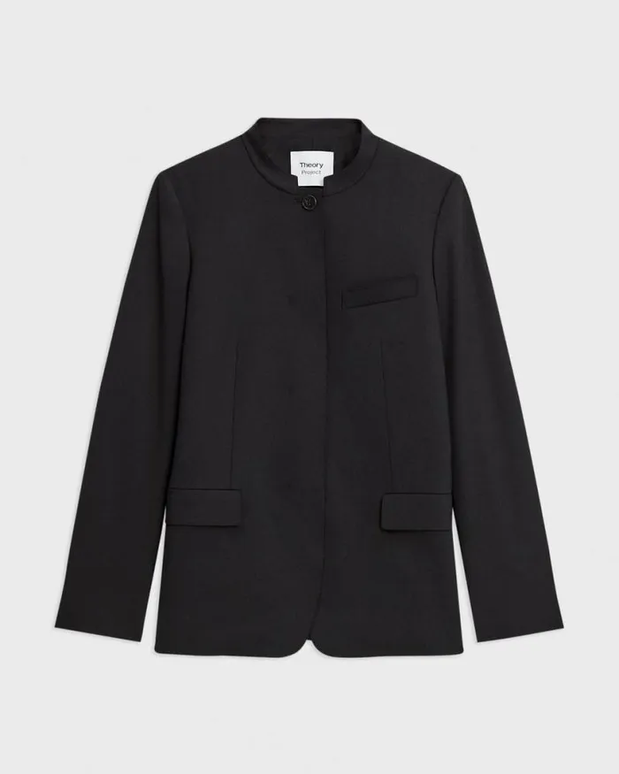 Blazers Jackets Women Theory StandCollar Blazer In Wool Gabardine Black