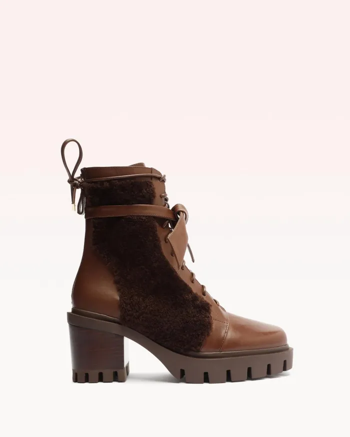 Boots Women Alexandre Birman Clarita Shearling Combat Boots 8211 Brown Combat Boots For Mousse