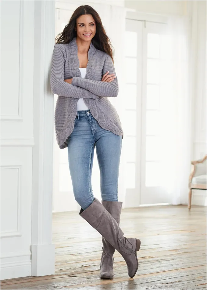 CABLE KNIT CARDIGAN Grey Women VENUS Cardigans and Dusters