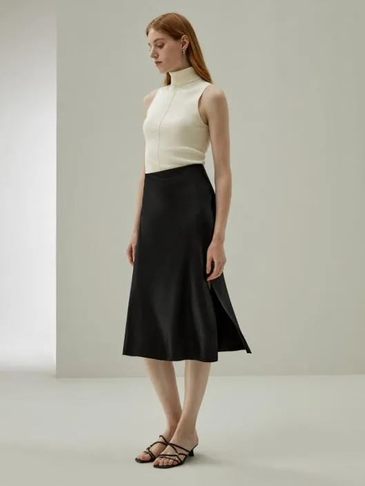 Chic And Elegant Minimalist Aesthetic Silk Poppy Skirt With Side Slit Women Lilysilk Bottoms