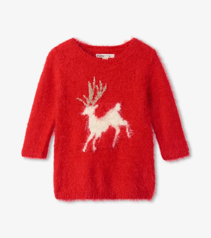 Christmas Reindeer Fuzzy Sweater Dress Hatley