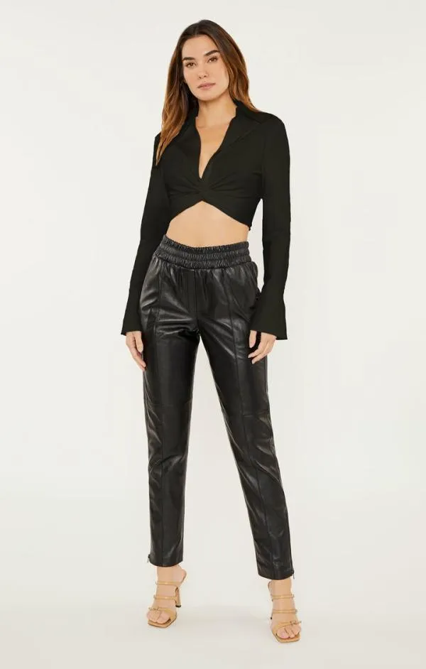 Cinq Sept Cropped Mckenna Top Black Women Long Sleeve Tops