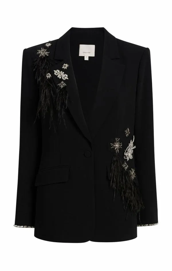 Cinq Sept Feather Bouquet Jamila Blazer Black Women Blazers