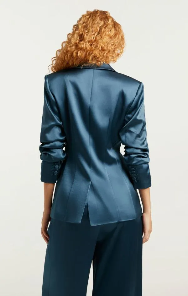 Cinq Sept Scrunched Cheyenne Blazer Smooth Satin Onyx Women Blazers