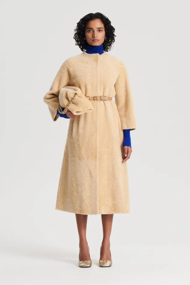 Coats Women Scanlan Theodore COCOON SHEARLING COAT Gold