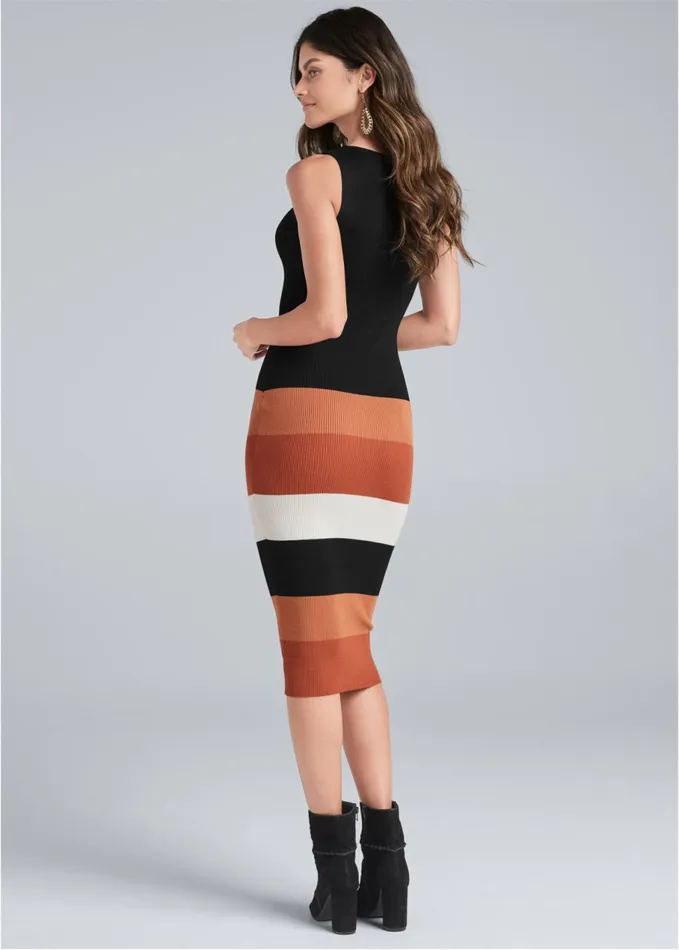 COLOR BLOCK SWEATER DRESS Orange Multi Women VENUS Midi Dresses