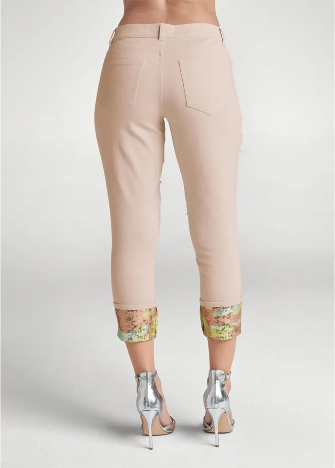CROPPED SEQUIN CAMO JEANS Blush Women VENUS Novelty Jeans