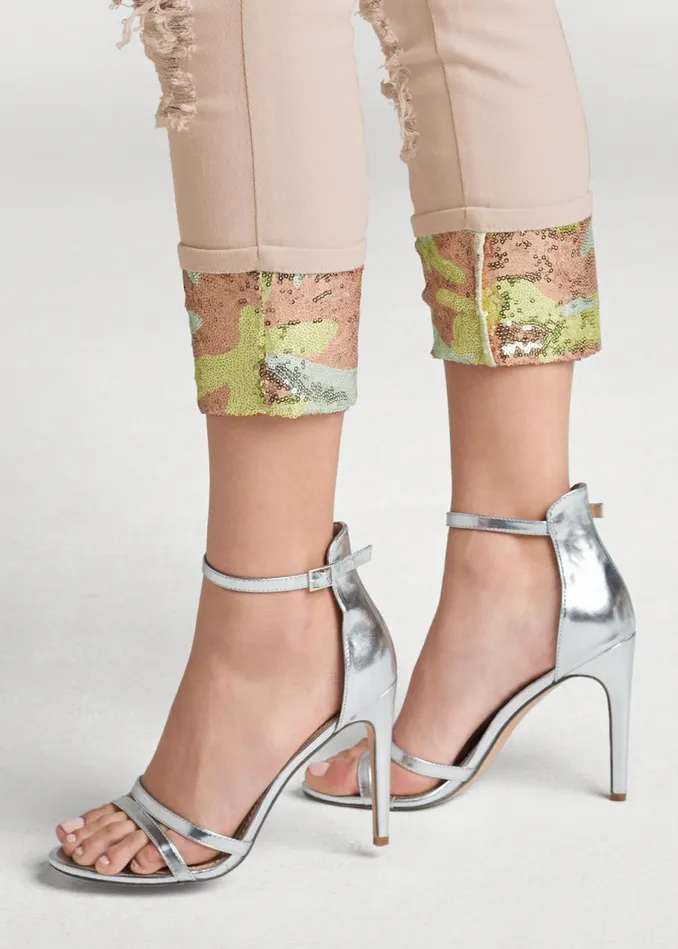 CROPPED SEQUIN CAMO JEANS Blush Women VENUS Novelty Jeans