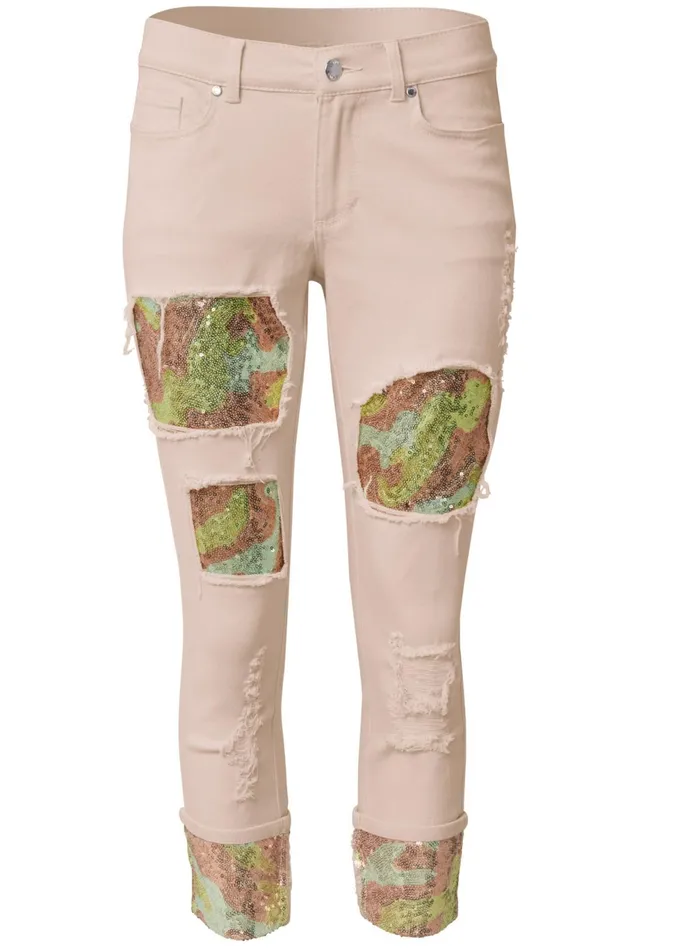 CROPPED SEQUIN CAMO JEANS Blush Women VENUS Novelty Jeans