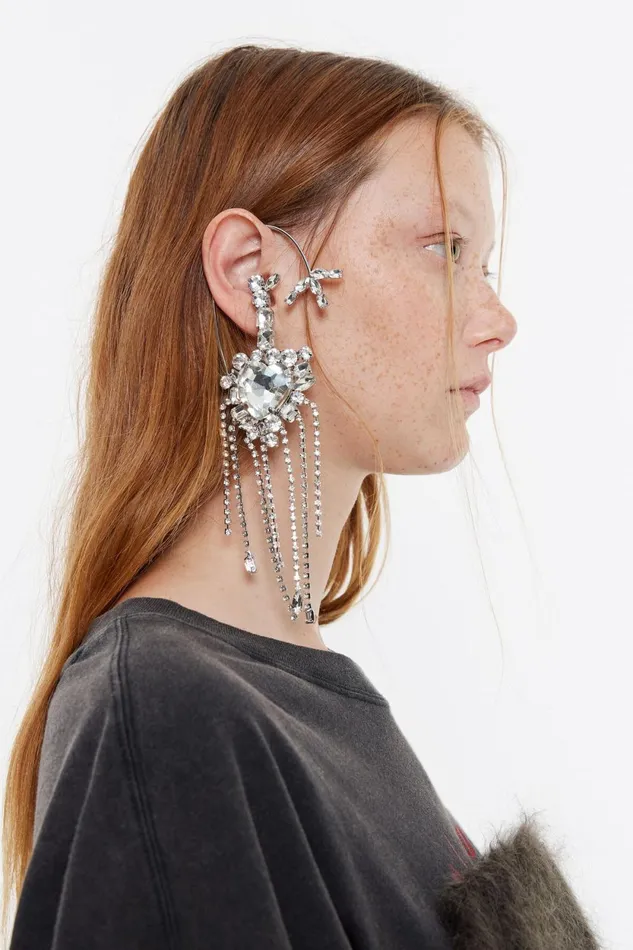 Crystal Heart Ear Cuff Earring Silver Women Bimba Y Lola Jewelry Crystal Heart Ear Cuff Earring Silver Women Bimba Y Lola Jewelry