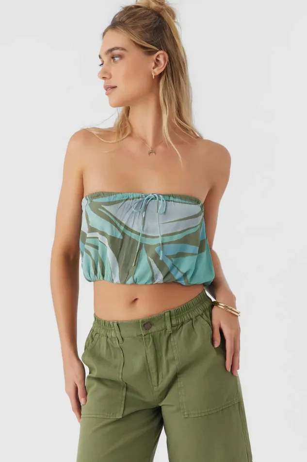 DANNY LORETA PRINT STRAPLESS CROP TOP Oil Green Women O039NEILL Collections
