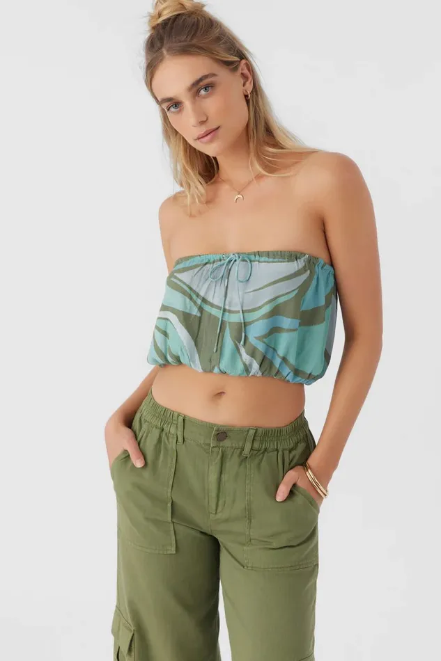 DANNY LORETA PRINT STRAPLESS CROP TOP Oil Green Women O039NEILL Collections