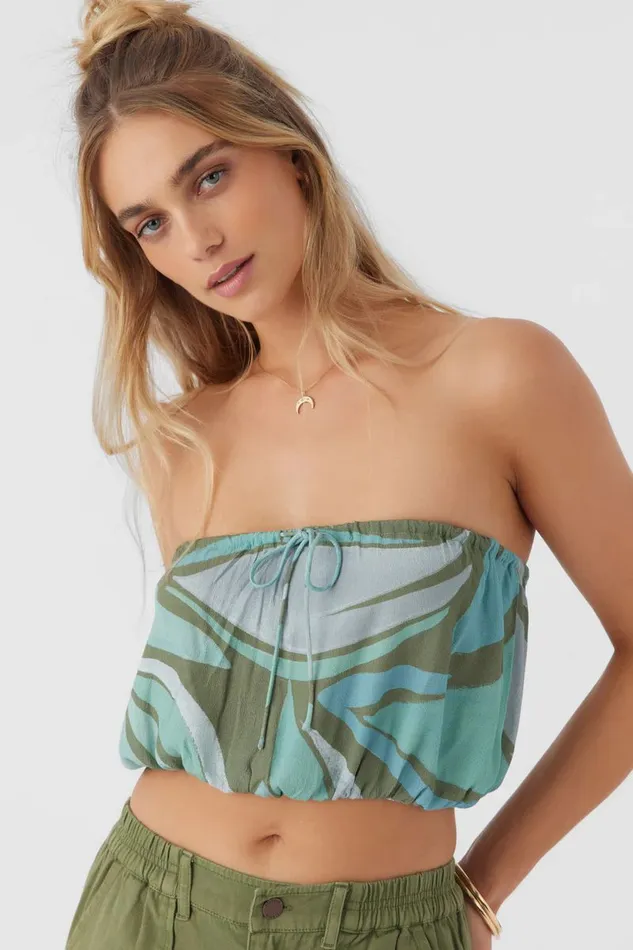 DANNY LORETA PRINT STRAPLESS CROP TOP Oil Green Women O039NEILL Collections