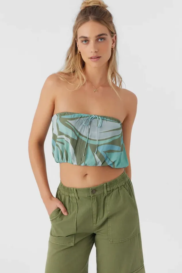DANNY LORETA PRINT STRAPLESS CROP TOP Oil Green Women O039NEILL Collections