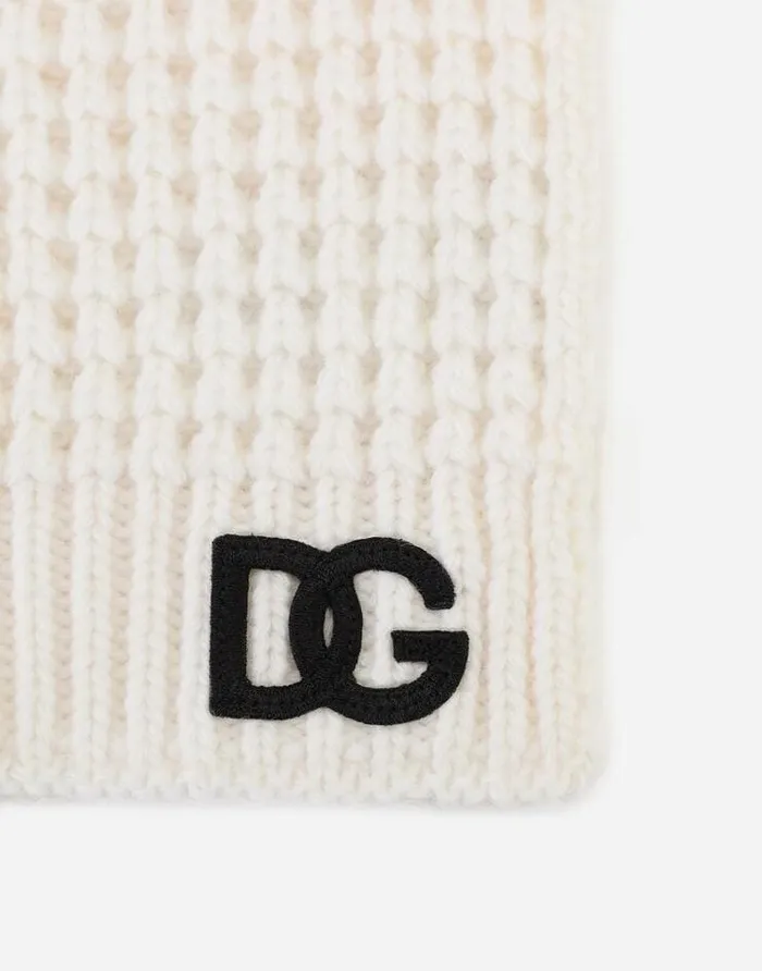 Dolce and Gabbana Accessories Children Basketweavestitch Scarf With DG Logo Patch White Dolce and Gabbana Accessories Children Basketweavestitch Scarf With DG Logo Patch White