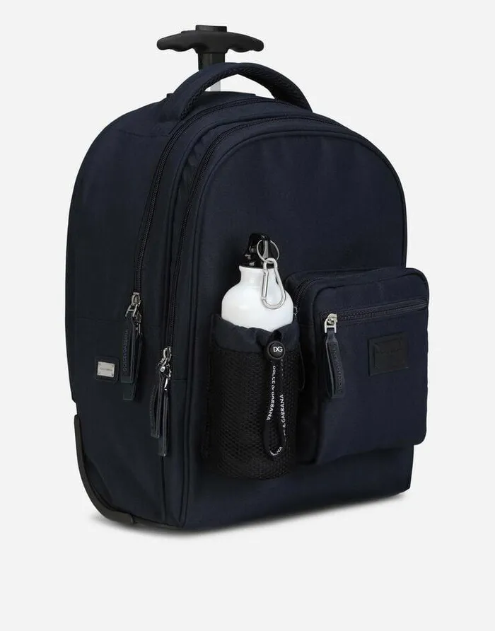 Dolce and Gabbana Accessories Children Nylon Trolley With DG Logo Blue Dolce and Gabbana Accessories Children Nylon Trolley With DG Logo Blue