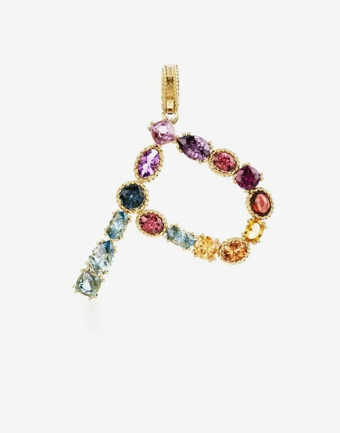 Dolce and Gabbana Alphabet Collection Women Rainbow Alphabet P 18 Kt Yellow Gold Charm With Multicolor Fine Gems Gold