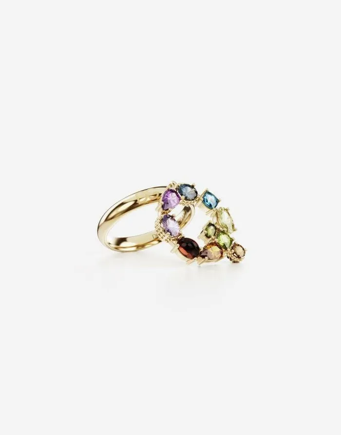Dolce and Gabbana Alphabet Collection Women Rainbow Alphabet Q Ring In Yellow Gold With Multicolor Fine Gems Gold Dolce and Gabbana Alphabet Collection Women Rainbow Alphabet Q Ring In Yellow Gold With Multicolor Fine Gems Gold