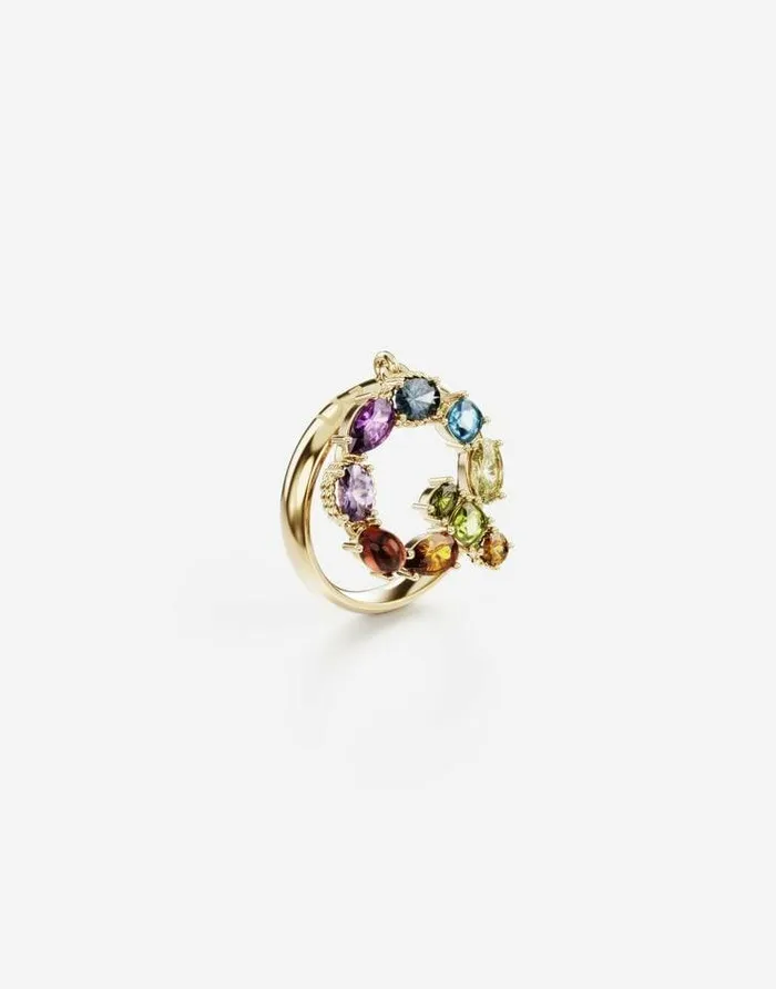 Dolce and Gabbana Alphabet Collection Women Rainbow Alphabet Q Ring In Yellow Gold With Multicolor Fine Gems Gold Dolce and Gabbana Alphabet Collection Women Rainbow Alphabet Q Ring In Yellow Gold With Multicolor Fine Gems Gold
