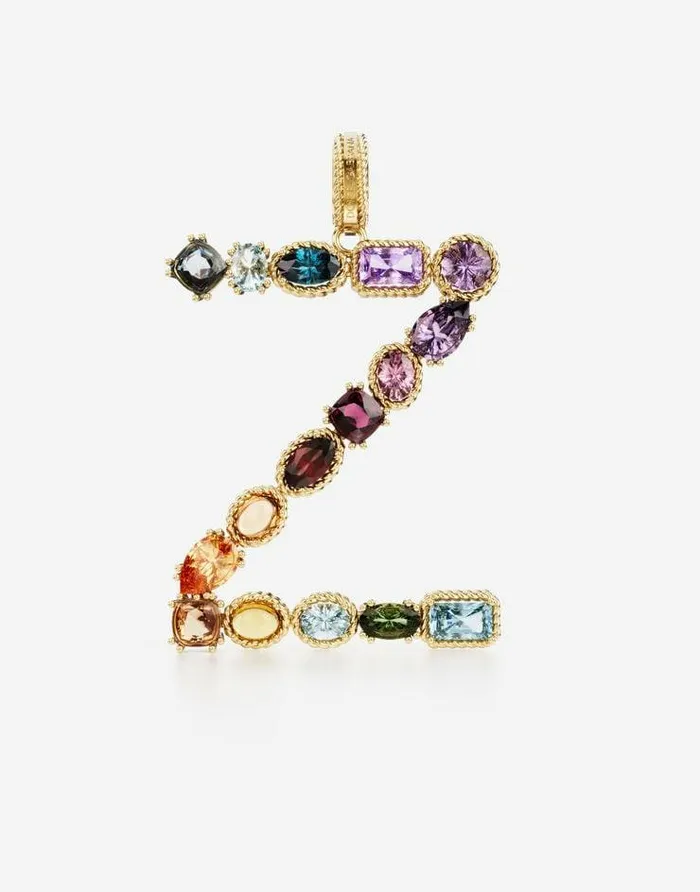 Dolce and Gabbana Alphabet Collection Women Rainbow Alphabet Z 18 Kt Yellow Gold Charm With Multicolor Fine Gems Gold