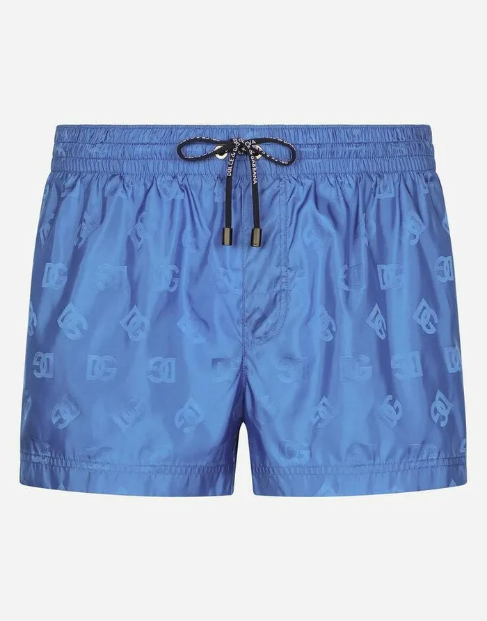 Dolce and Gabbana Beachwear Men Short Jacquard Swim Trunks With DG Monogram Multicolor Dolce and Gabbana Beachwear Men Short Jacquard Swim Trunks With DG Monogram Multicolor