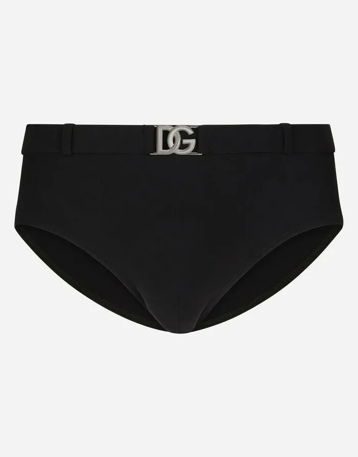 Dolce and Gabbana Beachwear Men Swim Briefs With Highcut Leg And DG Hardware Black Dolce and Gabbana Beachwear Men Swim Briefs With Highcut Leg And DG Hardware Black