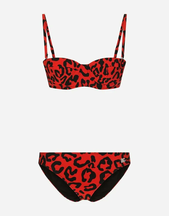 Dolce and Gabbana Beachwear Women Leopardprint Balconette Bikini Multicolor