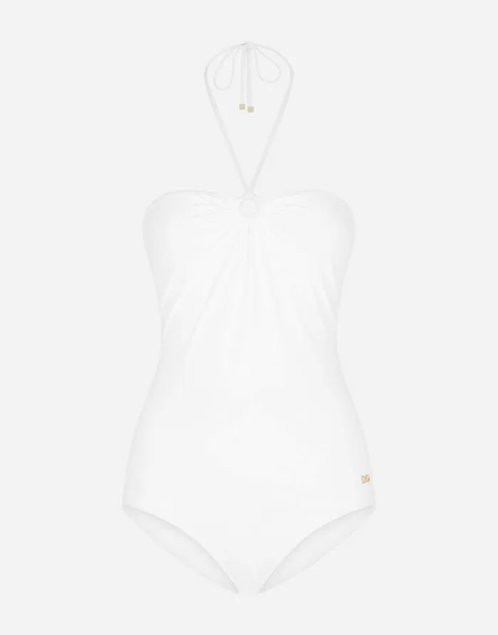 Dolce and Gabbana Beachwear Women Onepiece Swimsuit With Laces White