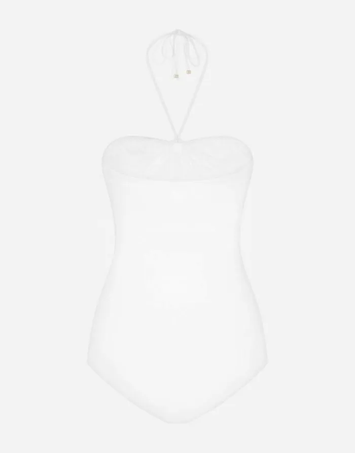 Dolce and Gabbana Beachwear Women Onepiece Swimsuit With Laces White