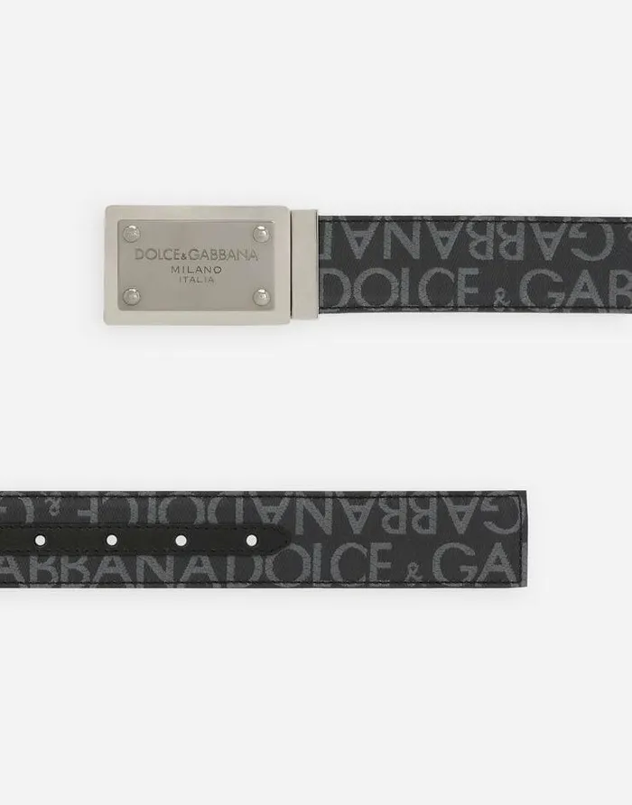 Dolce and Gabbana Belts Men Coated Jacquard Belt With Logo Tag Black Dolce and Gabbana Belts Men Coated Jacquard Belt With Logo Tag Black