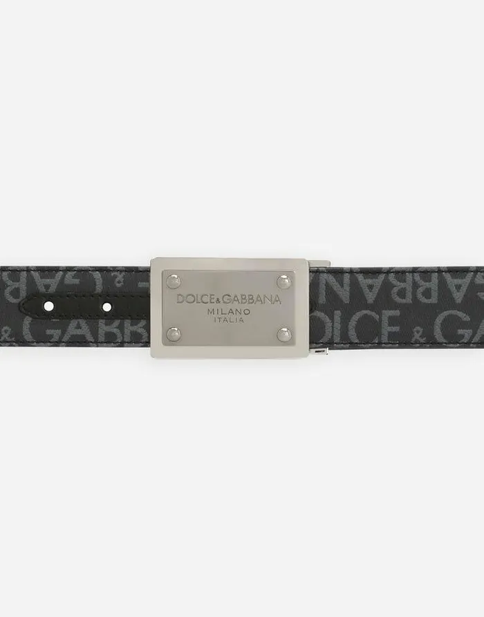 Dolce and Gabbana Belts Men Coated Jacquard Belt With Logo Tag Black Dolce and Gabbana Belts Men Coated Jacquard Belt With Logo Tag Black