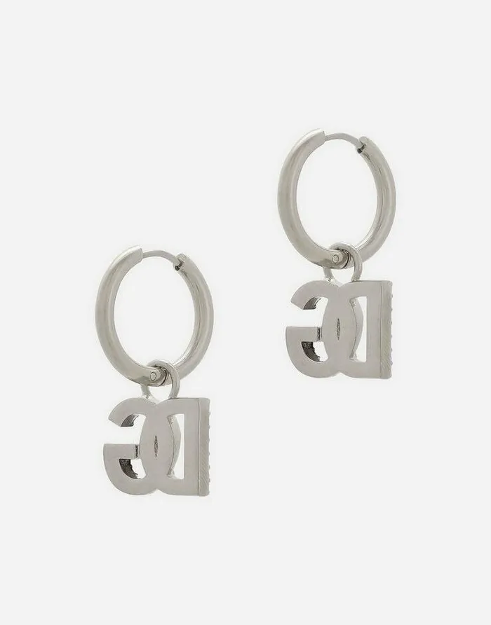 Dolce and Gabbana Bijoux Women Creole Earrings With DG Logo Pendant Silver Dolce and Gabbana Bijoux Women Creole Earrings With DG Logo Pendant Silver