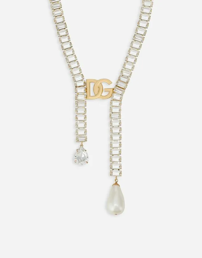 Dolce and Gabbana Bijoux Women Necklace With Pearls Rhinestones And DG Logo Gold Dolce and Gabbana Bijoux Women Necklace With Pearls Rhinestones And DG Logo Gold