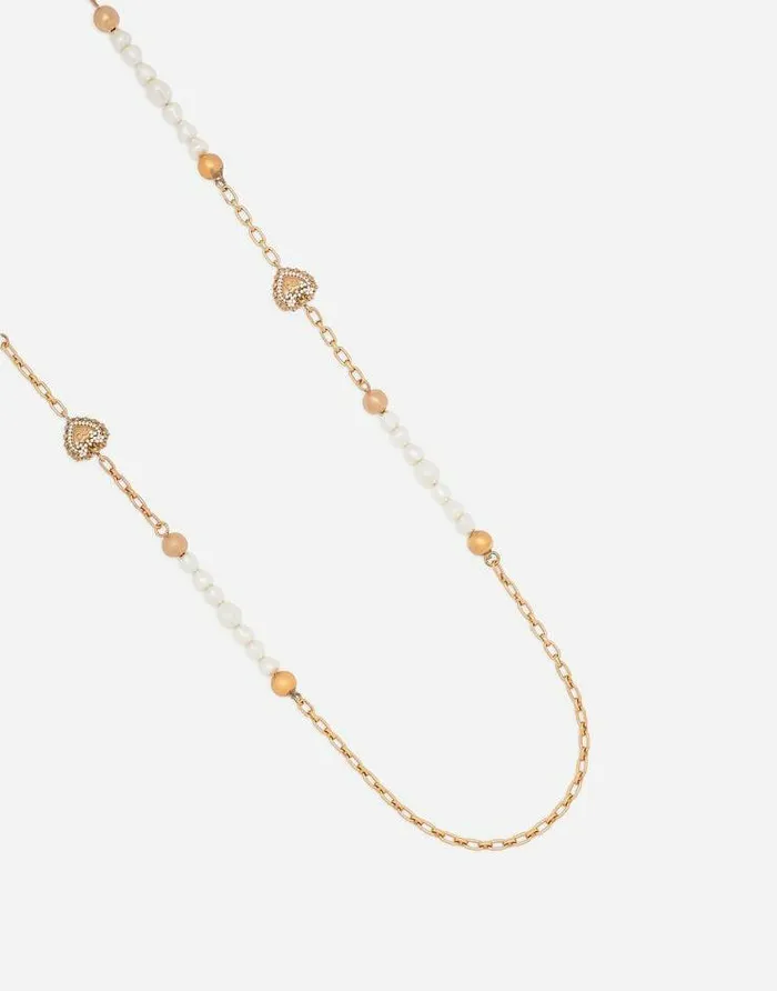 Dolce and Gabbana Bijoux Women Sautoir Chain With DGlogo Beads And Hearts Gold Dolce and Gabbana Bijoux Women Sautoir Chain With DGlogo Beads And Hearts Gold