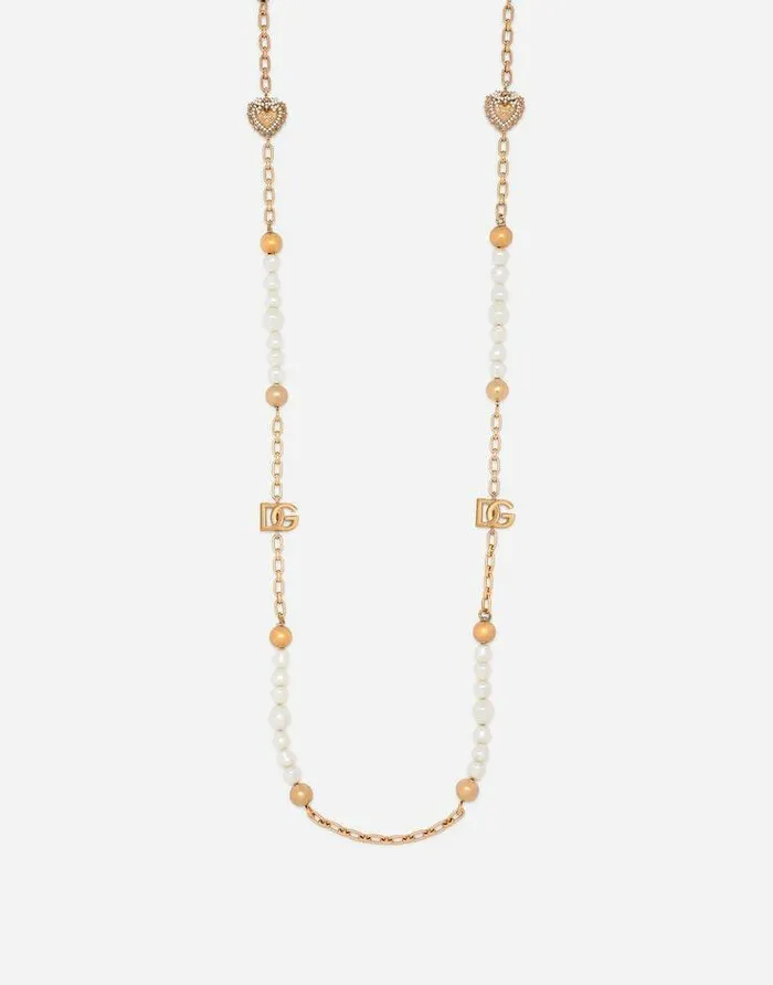 Dolce and Gabbana Bijoux Women Sautoir Chain With DGlogo Beads And Hearts Gold Dolce and Gabbana Bijoux Women Sautoir Chain With DGlogo Beads And Hearts Gold
