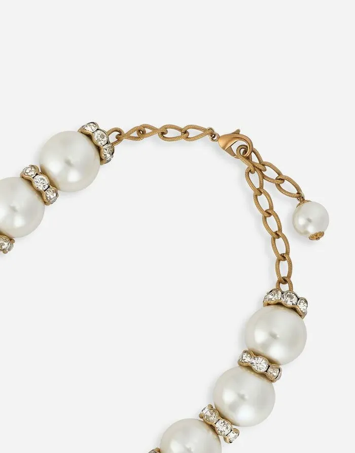 Dolce and Gabbana Bijoux Women Short Necklace With Sphere And Rhinestone Accents Gold Dolce and Gabbana Bijoux Women Short Necklace With Sphere And Rhinestone Accents Gold