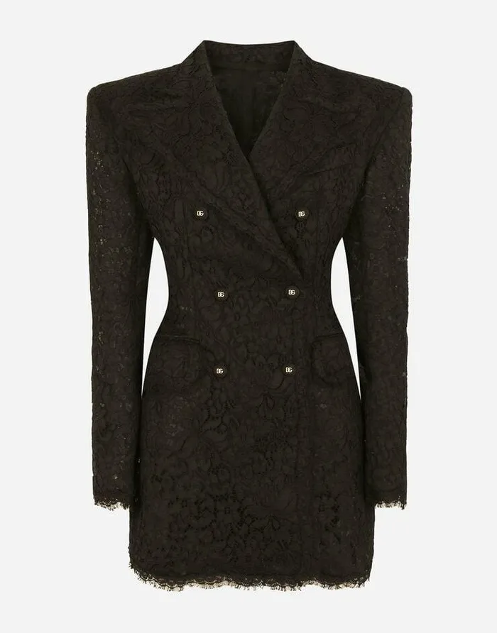 Dolce and Gabbana Blazers Women Doublebreasted Cordonetto Lace Jacket Black