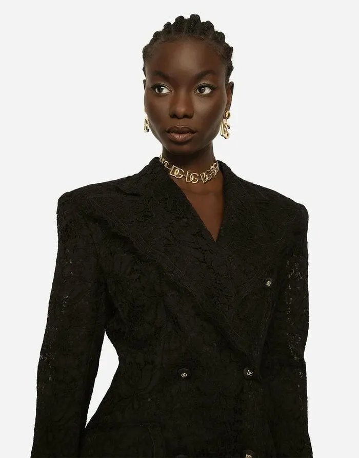 Dolce and Gabbana Blazers Women Doublebreasted Cordonetto Lace Jacket Black Dolce and Gabbana Blazers Women Doublebreasted Cordonetto Lace Jacket Black