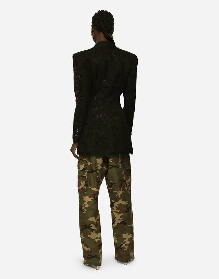 Dolce and Gabbana Blazers Women Doublebreasted Cordonetto Lace Jacket Black Dolce and Gabbana Blazers Women Doublebreasted Cordonetto Lace Jacket Black