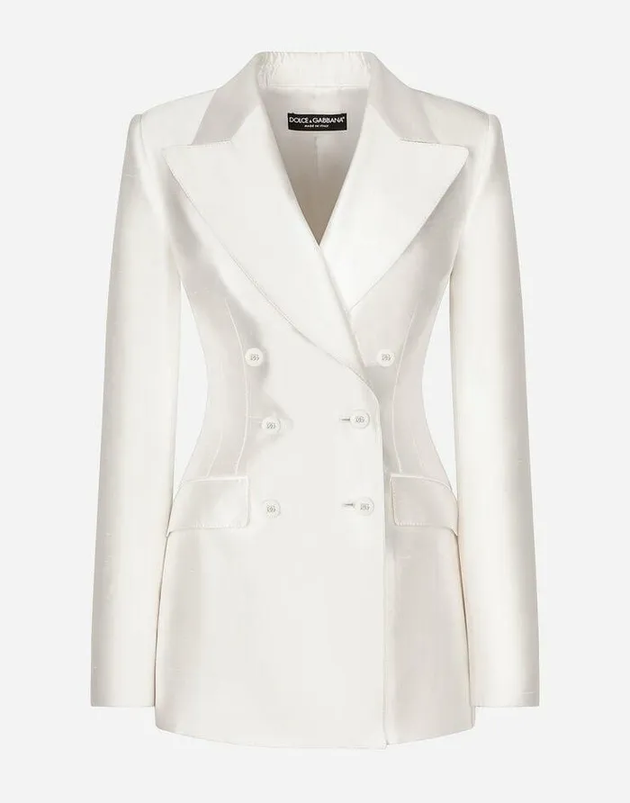 Dolce and Gabbana Blazers Women Doublebreasted Shantung Turlington Blazer White